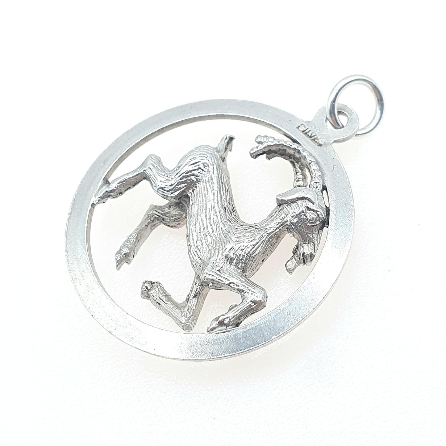 Vintage Sterling Silver Aries Ram Pendant Zodiac Astrology Horoscope Mens Womens Jewelry Jewellery Necklace Unisex