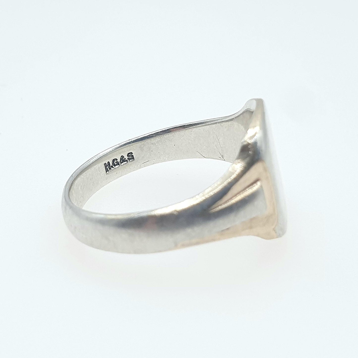 Old Vintage Sterling Silver Gold Vermeil Signet Ring Square Chunky 1930s Mens Womens Jewelry Jewellery