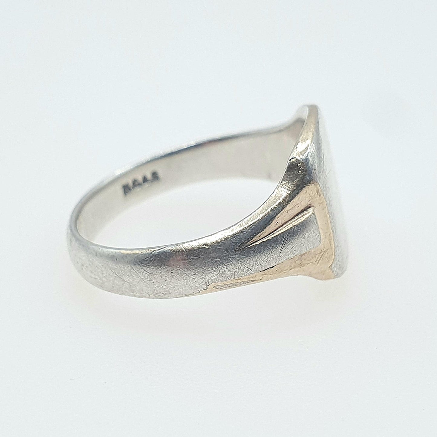 Old Vintage Sterling Silver Gold Vermeil Signet Ring Square Chunky 1930s Mens Womens Jewelry Jewellery
