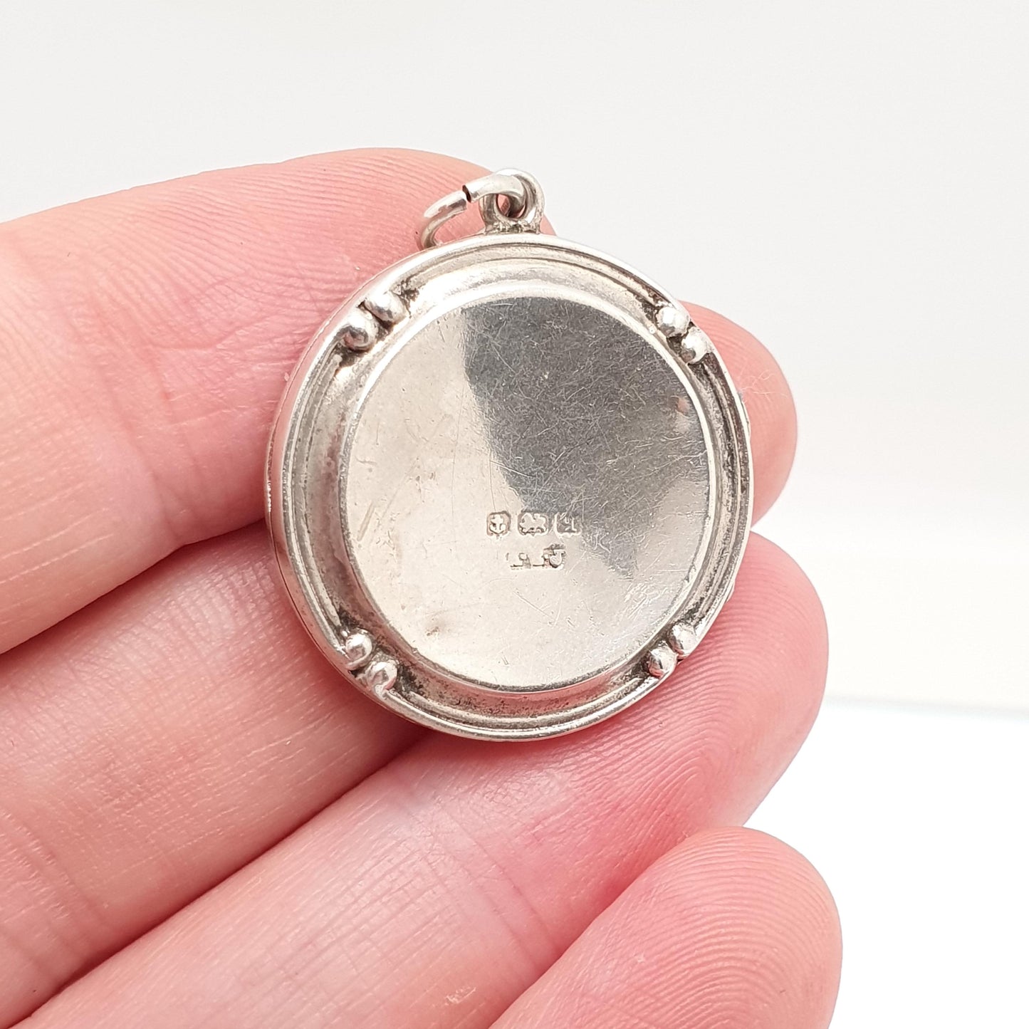 Antique Sterling Silver Bird Locket Round Circle Hand Engraved Necklace Vintage Pendant Picture Photo Jewelry Jewellery