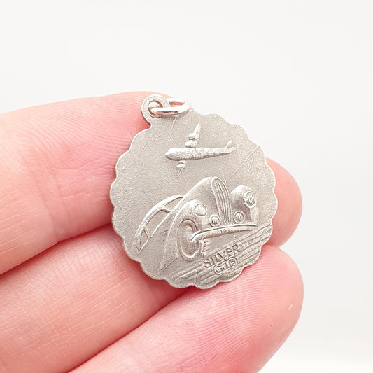 GEORG JENSEN Vintage Sterling Silver St Christopher Pendant Necklace Plane Car Double Sided Genuine Saint Jewellery Jewelry Women