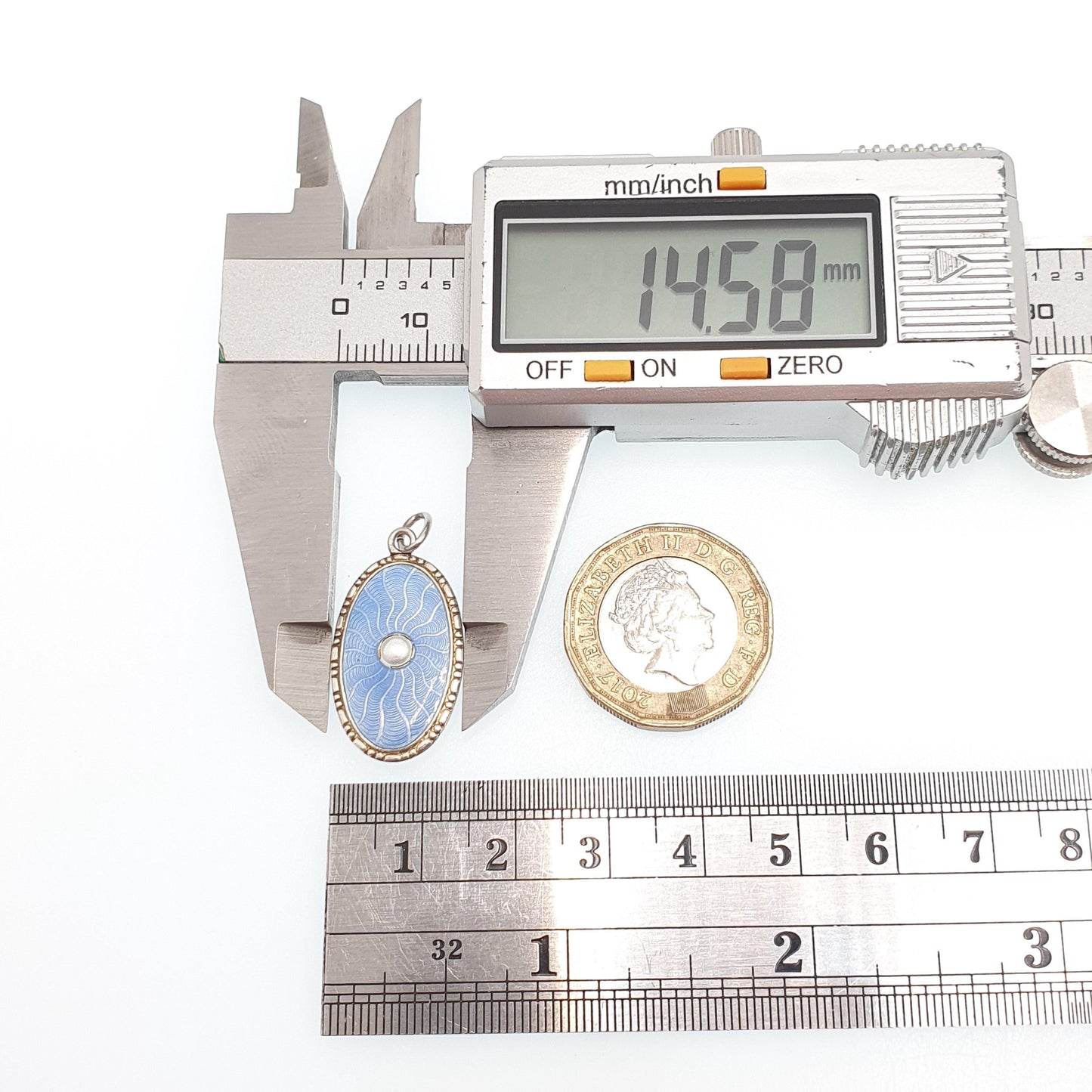 Antique Solid Silver MARIUS HAMMER Enamel Necklace Pendant Oval Sky Blue Champleve Scandinavian Vintage Jewellery Jewelry