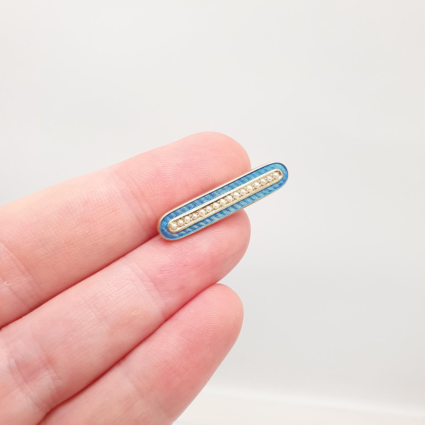 Antique 14k Gold Scandinavian Enamel Brooch Seed Pearl Sky Blue Champleve Solid 14kt Womens Vintage Jewelry Jewellery