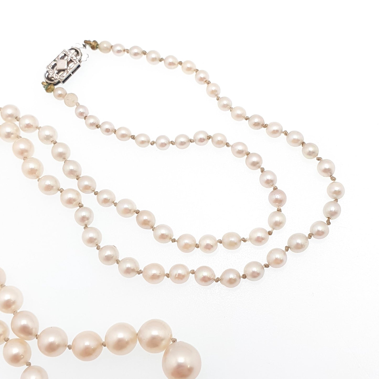 Antique Art Deco 9ct 9k Cultured Pearl Necklace White Gold Clasp 14.15g 55cm Long Vintage Genuine Real Pearls Jewelry Jewellery