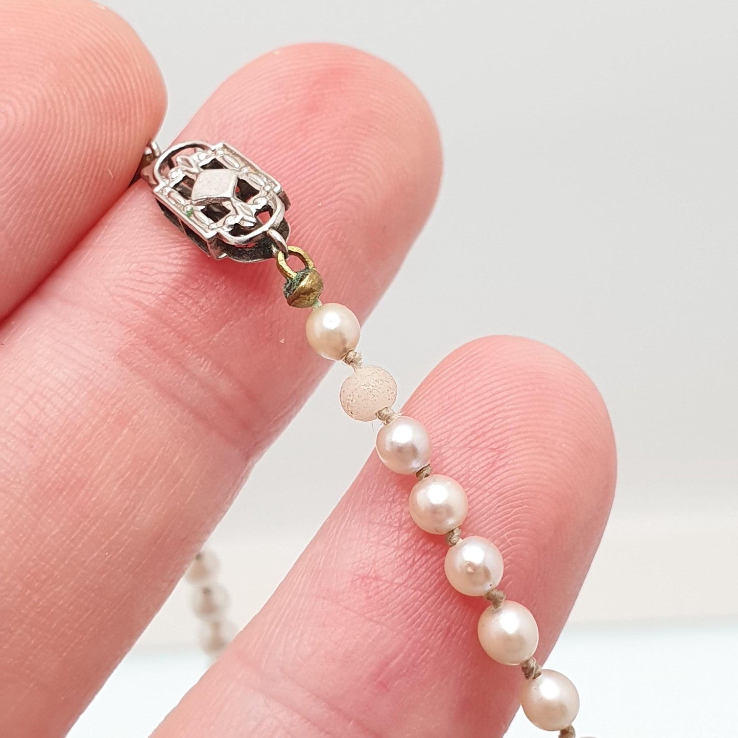 Antique Art Deco 9ct 9k Cultured Pearl Necklace White Gold Clasp 14.15g 55cm Long Vintage Genuine Real Pearls Jewelry Jewellery