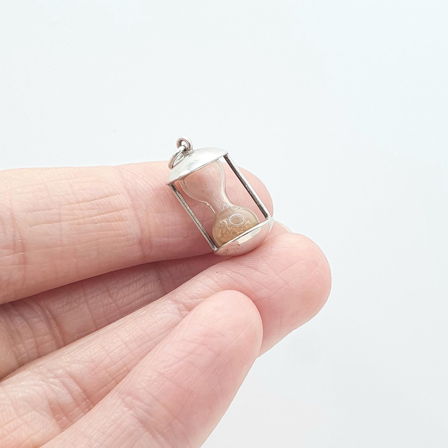 RESERVED/SOLD DON Antique Solid Silver Hourglass Charm Pendant with Moving Sand Time Vintage Jewelry Jewellery Women’s Mens Necklace Quirky Cute Minature