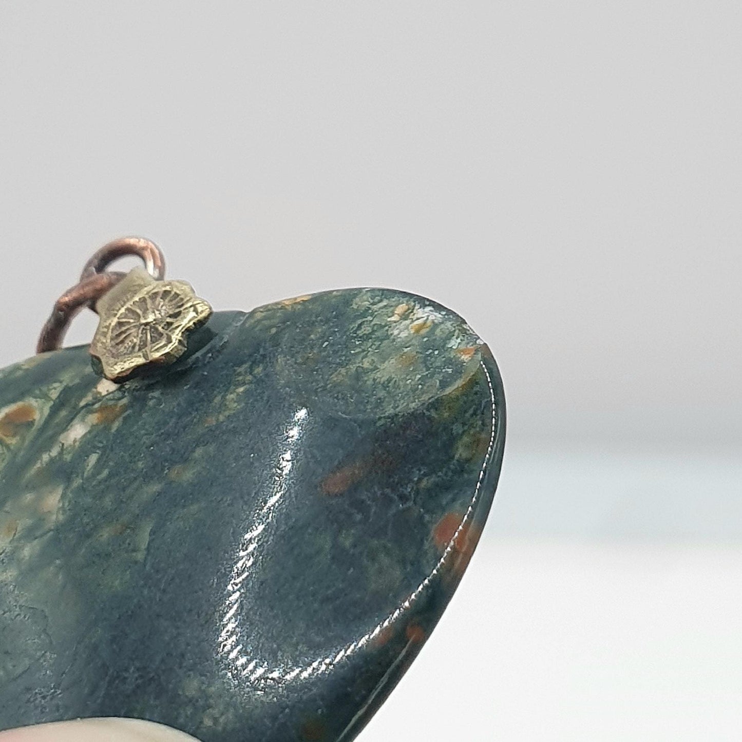 Antique Art Deco Moss Agate Heart Pendant Veined Quartz Gemstone Women’s Mens Unisex Vintage Jewellery Necklace Jewelry