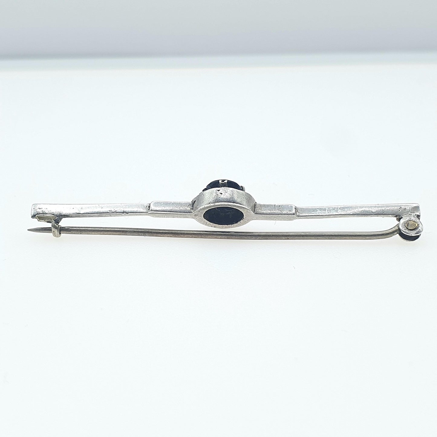 Antique Art Deco Solid Silver Sapphire Paste Brooch Diamond Pastes Dark Blue Bar Pin Women’s 1920s Jewelry Jewellery Retro