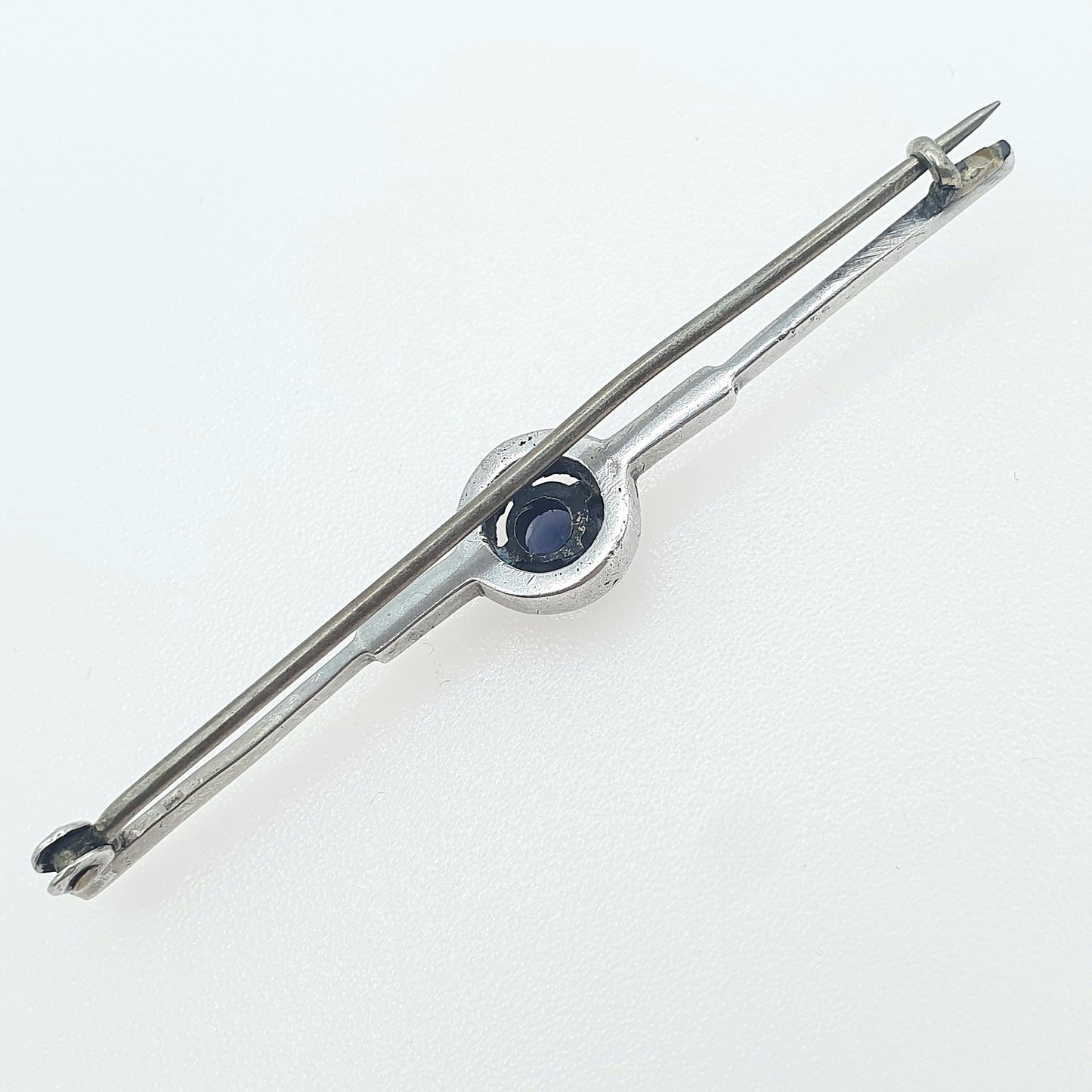 Antique Art Deco Solid Silver Sapphire Paste Brooch Diamond Pastes Dark Blue Bar Pin Women’s 1920s Jewelry Jewellery Retro