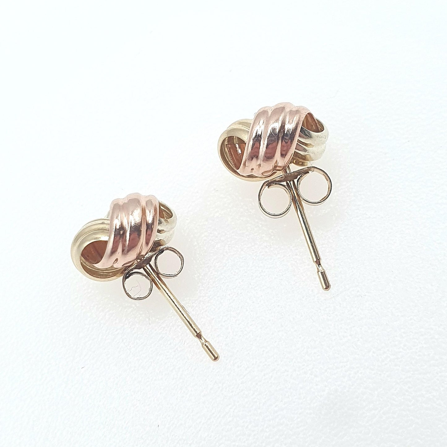 Vintage 9ct Tri Colour Gold Knot Stud Earrings Three Tone Gold Retro Twisted Woven Rose Yellow White Gift Womens Jewelry Jewellery