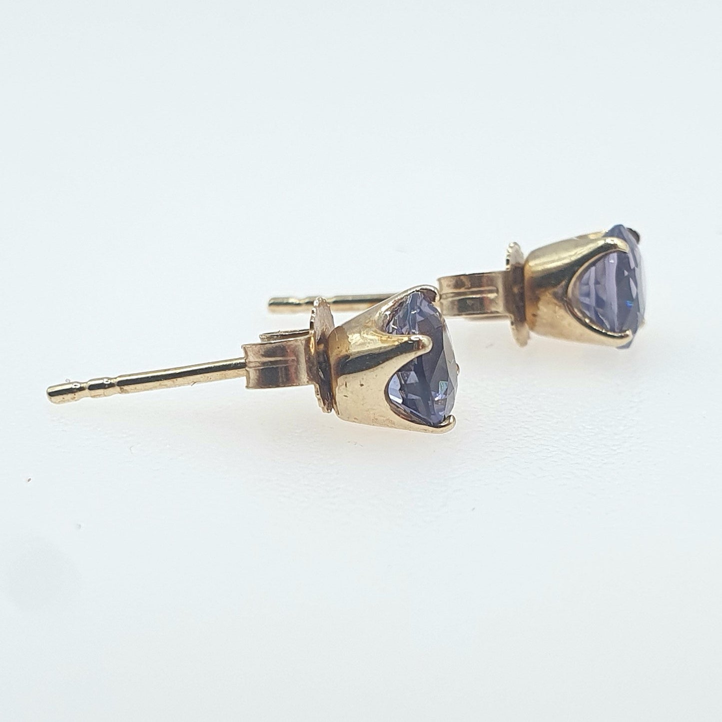 Vintage 9ct Carat Gold Amethyst Stud Earrings Brilliant Cut Solitaire Petite Gemstone Elegant Ladies Womens Jewelry Retro Jewellery