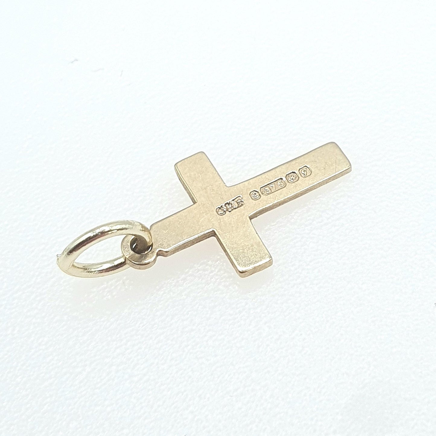 Vintage 9ct Gold Tiny Cross Pendant Crucifix Charm Solid 9k 375 H/M "G" 1956 Catholic Christian Religious Mens Womens Jewelry Jewellery