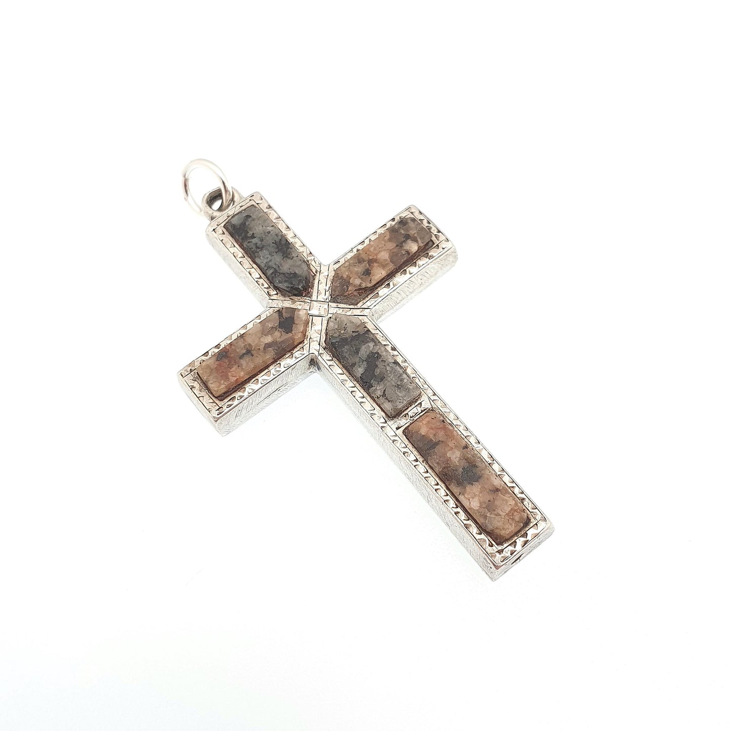 Antique Victorian Solid Silver Aberdeenshire Granite Cross Necklace Pendant Scottish Crucifix Big Large Vintage Jewelry Jewellery