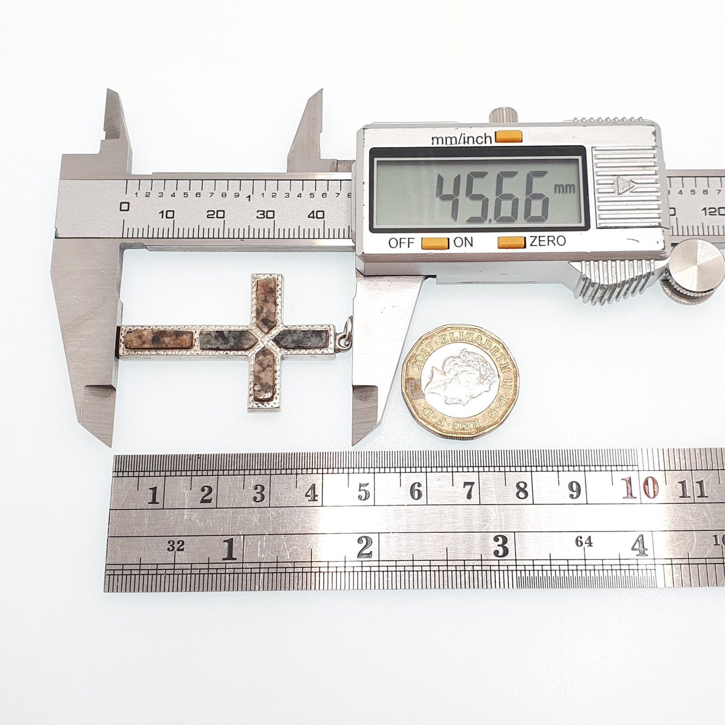 Antique Victorian Solid Silver Aberdeenshire Granite Cross Necklace Pendant Scottish Crucifix Big Large Vintage Jewelry Jewellery