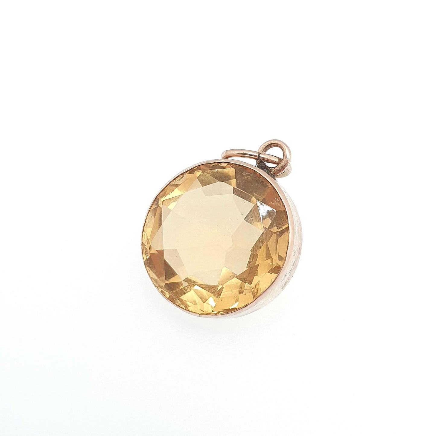 Antique 9ct 9k Gold Citrine Pendant Necklace Victorian Natural Gemstone Round Cut Large Orange Quartz Vintage Jewellery Jewelry