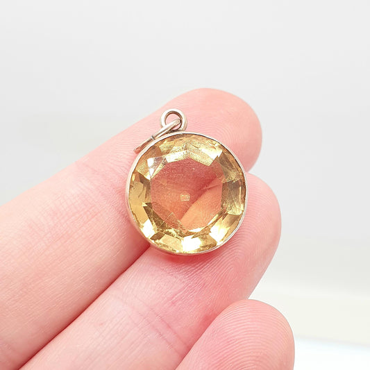 Antique 9ct 9k Gold Citrine Pendant Necklace Victorian Natural Gemstone Round Cut Large Orange Quartz Vintage Jewellery Jewelry