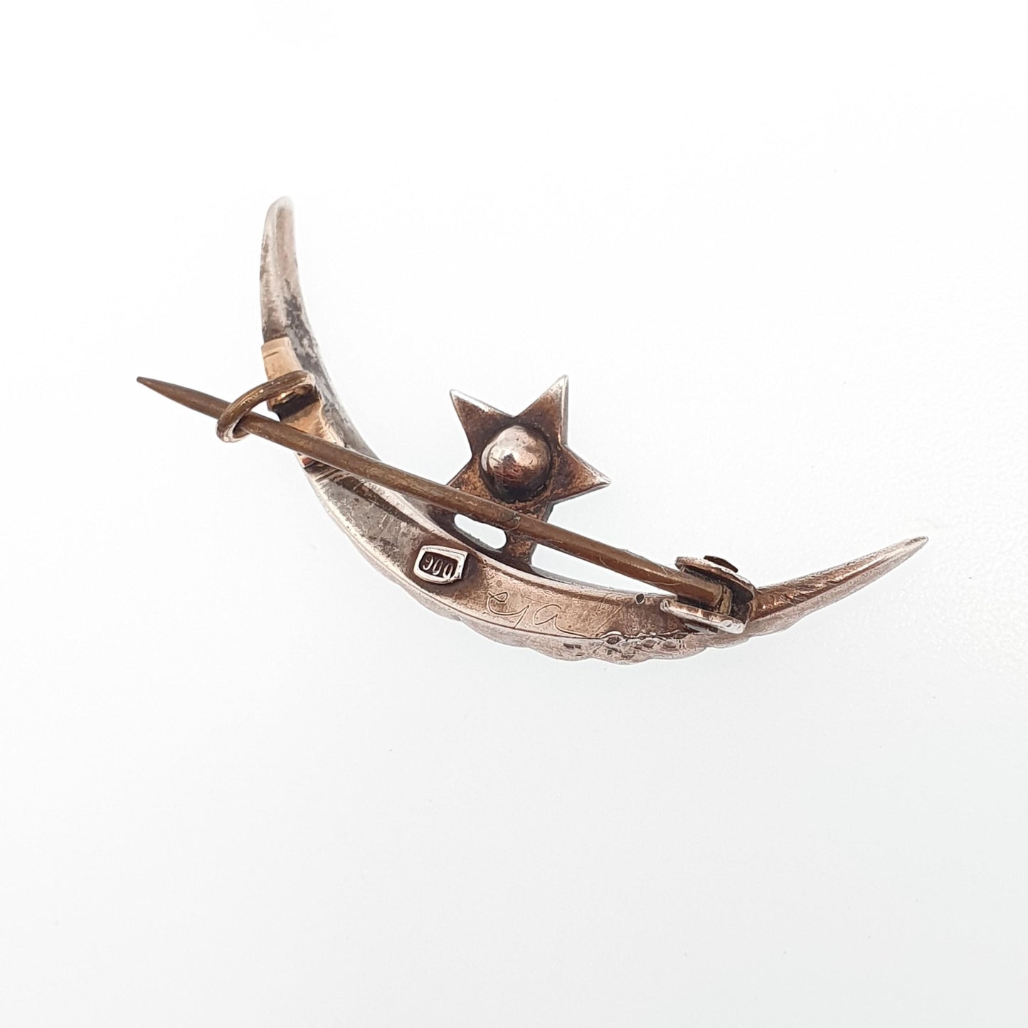 Antique Victorian Crescent Moon & Star Solid Silver Brooch Pin Diamond Paste Vintage Celestial 1800s Jewellery Jewelry