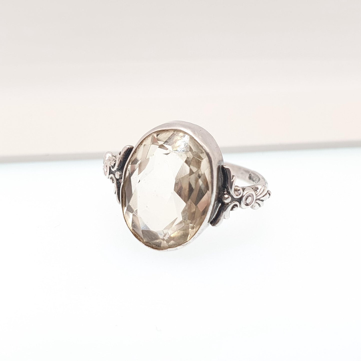Antique Victorian Solid Silver Natural Citrine Ring Arts & Crafts Genuine Real Gemstone Oval Cut Vintage Women Jewellery Jewelry
