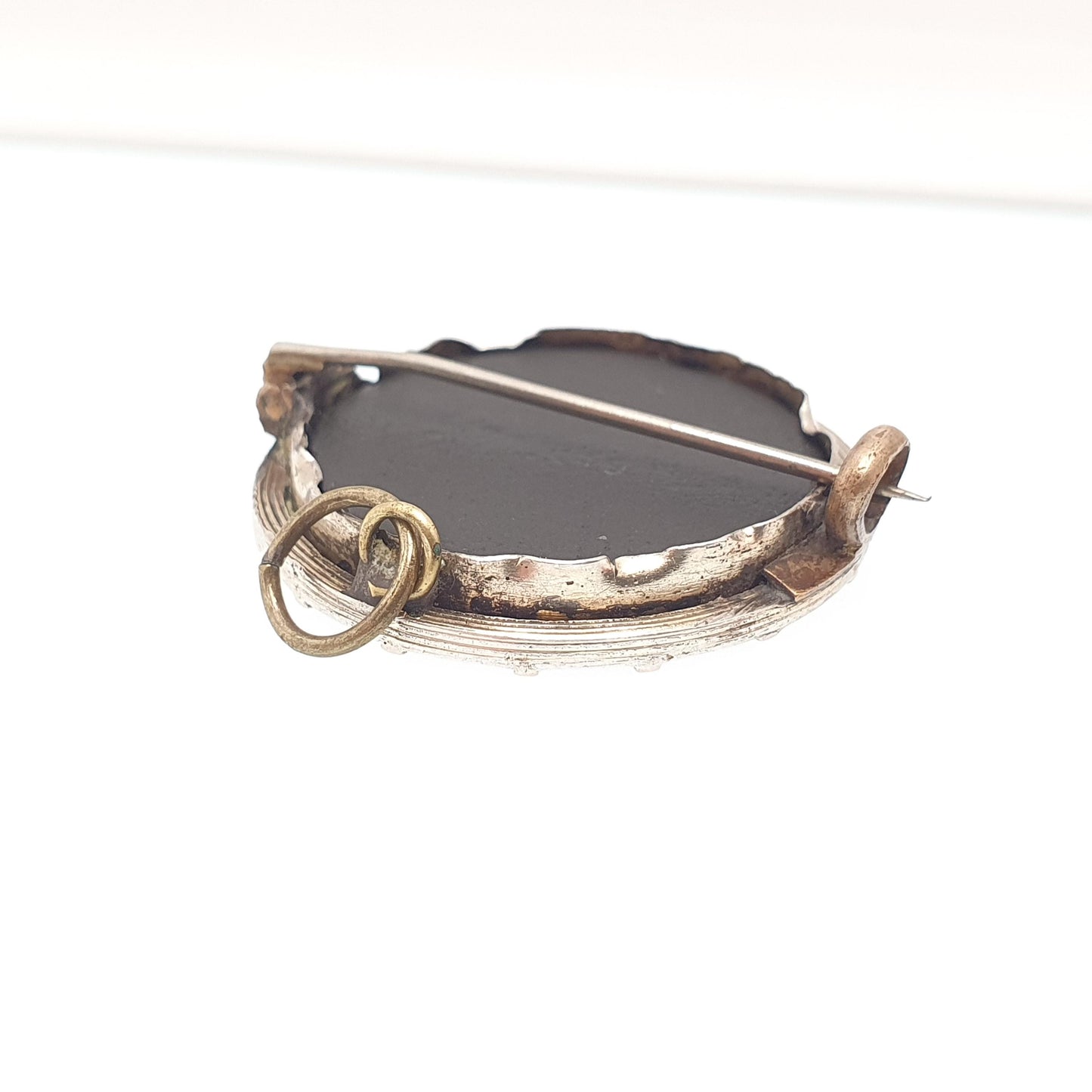 Antique Solid Silver Pietra Dura Brooch Gold Vermeil Gemstone Mosaic Italian Handmade Pin Vintage Womens Jewellery Jewelry