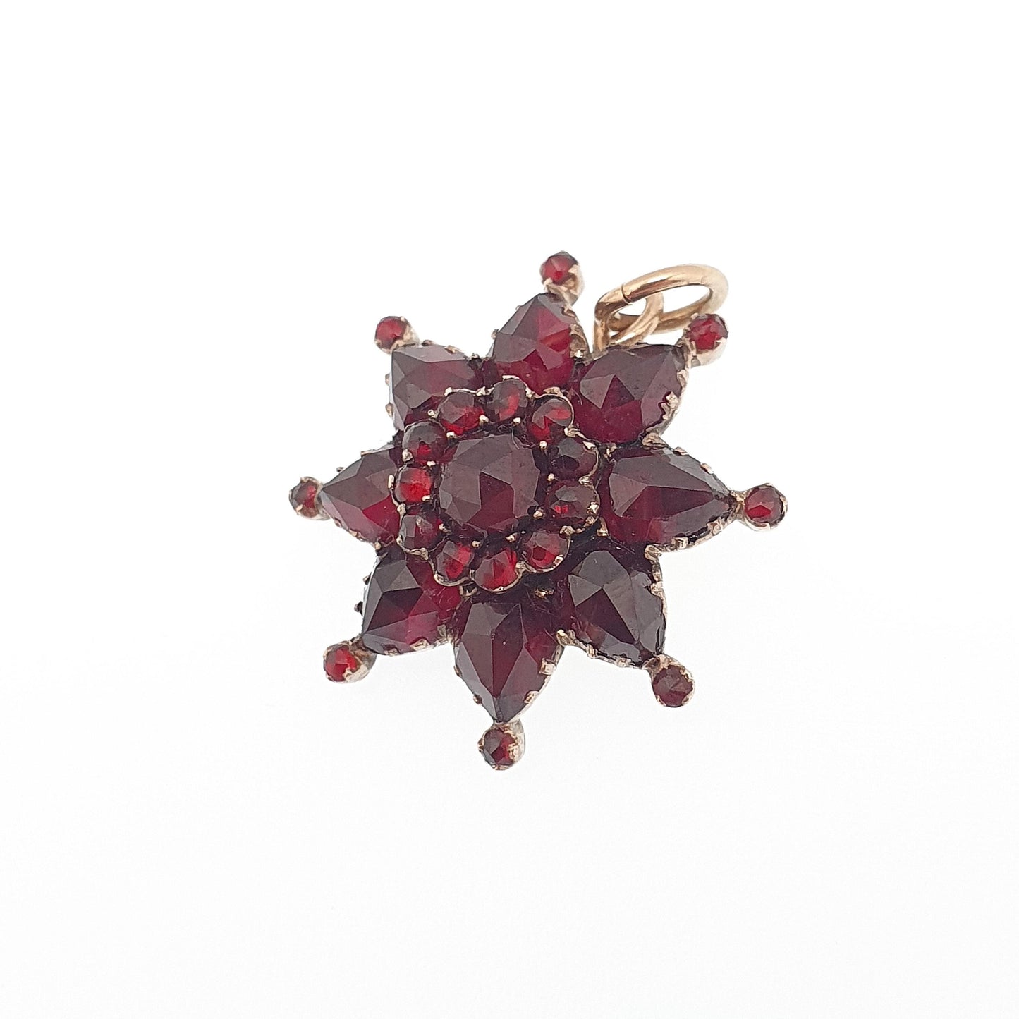 Antique Victorian Bohemian Garnet Star Pendant Necklace Rolled Gold Filled Starburst Celestial Renaissance Revival Vintage Jewelry Jewellery