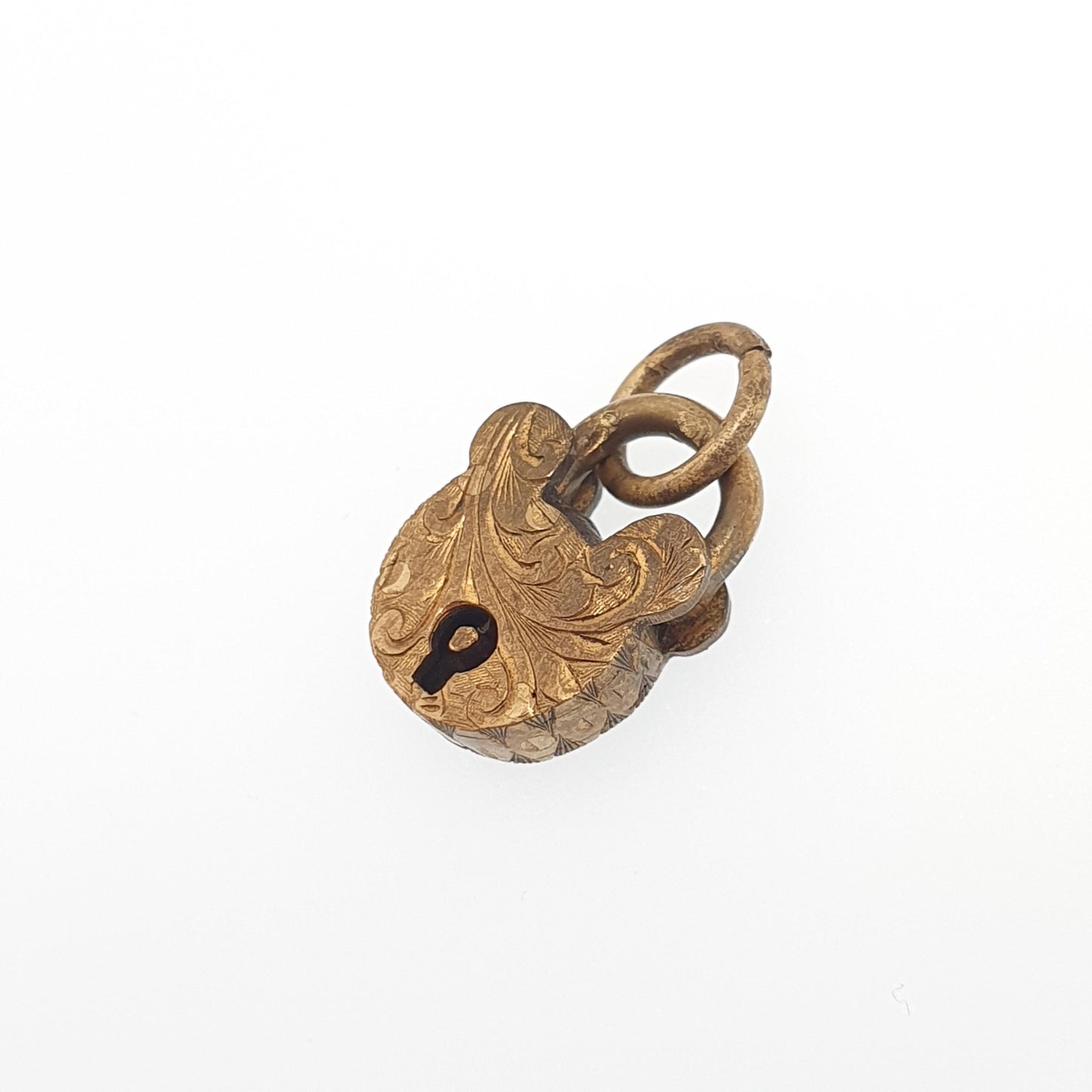 Antique Victorian Padlock Charm Necklace Pendant Gold Tone Hand Engraved Lock Vintage Womens Jewelry Jewellery