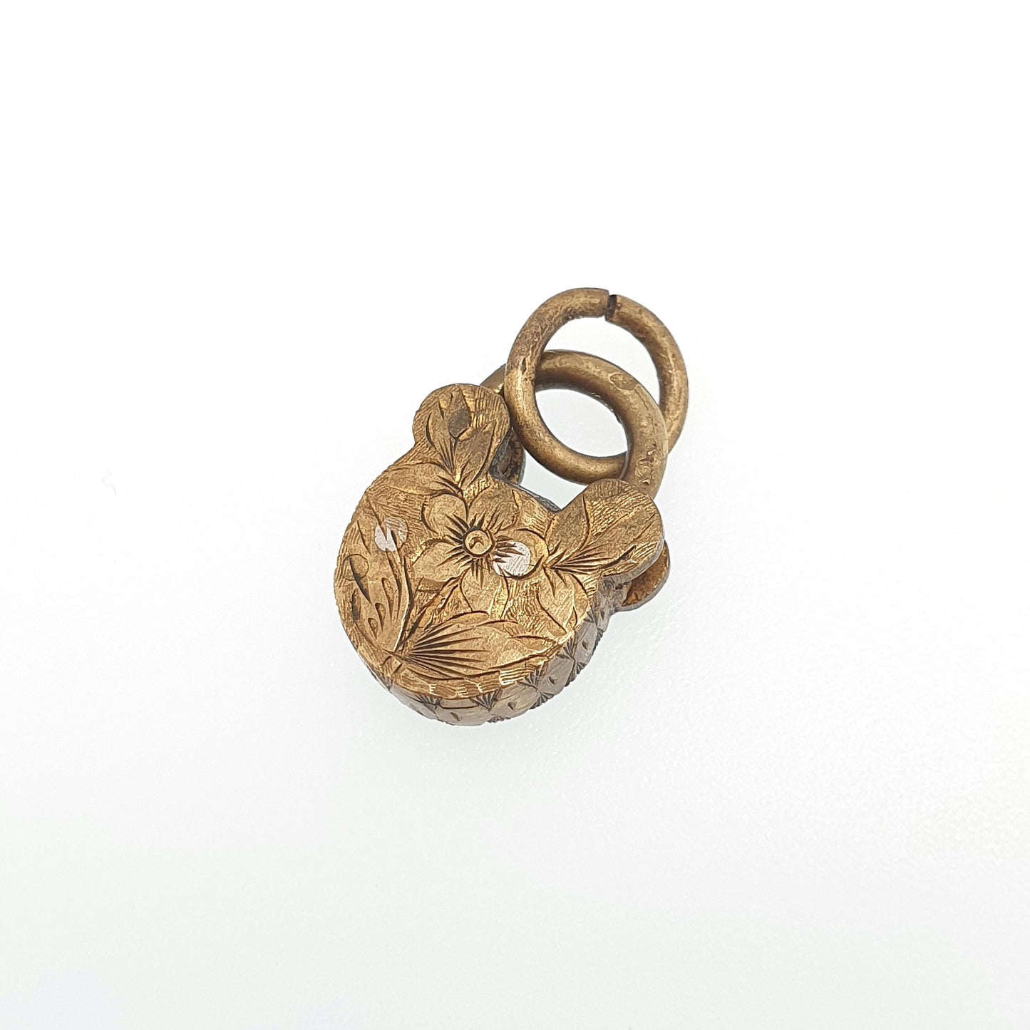 Antique Victorian Padlock Charm Necklace Pendant Gold Tone Hand Engraved Lock Vintage Womens Jewelry Jewellery