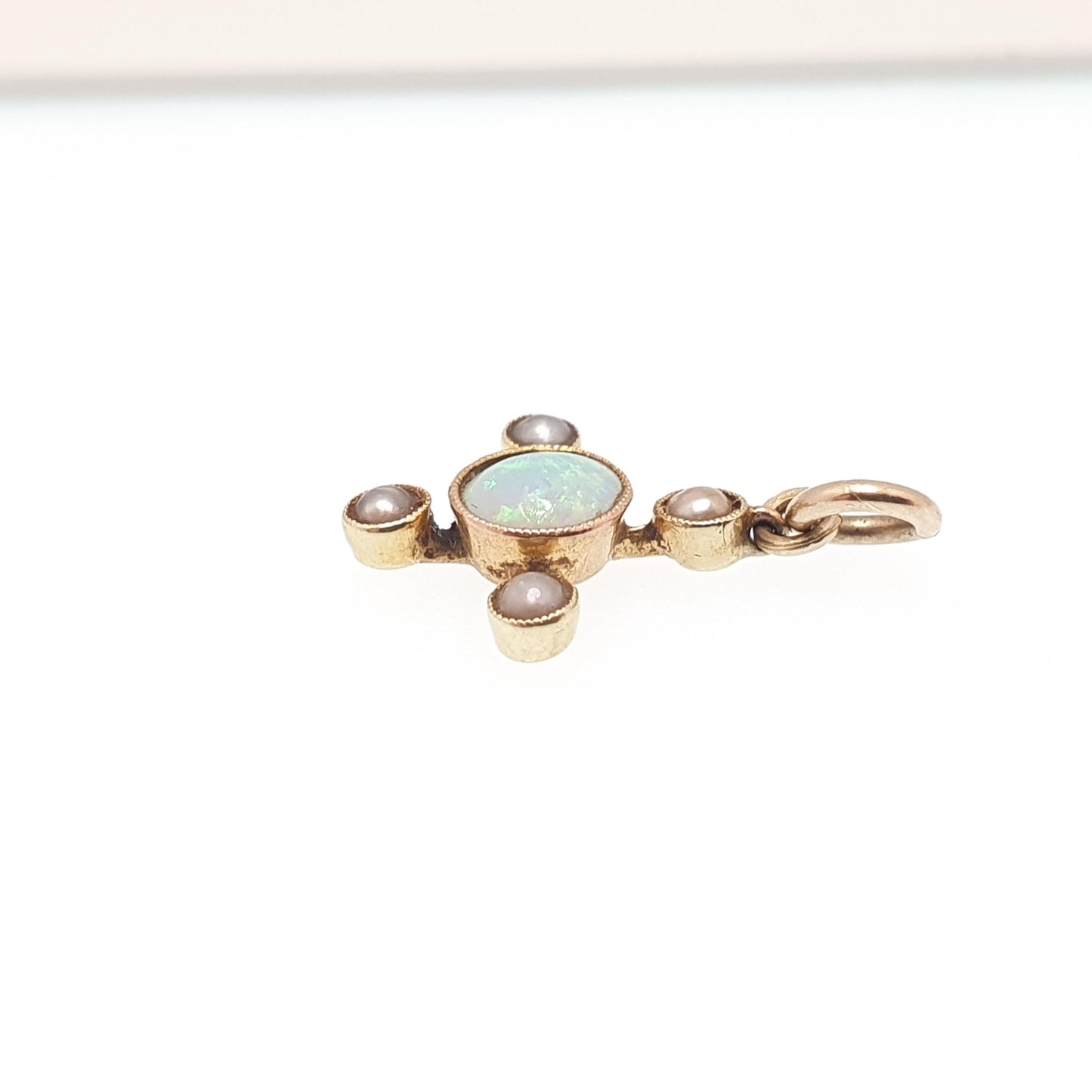 Antique 15ct Gold Opal & Pearl Necklace Pendant Cross Cruciform Solid 625 15 Carat Vintage Natural Gemstones Jewelry Jewellery