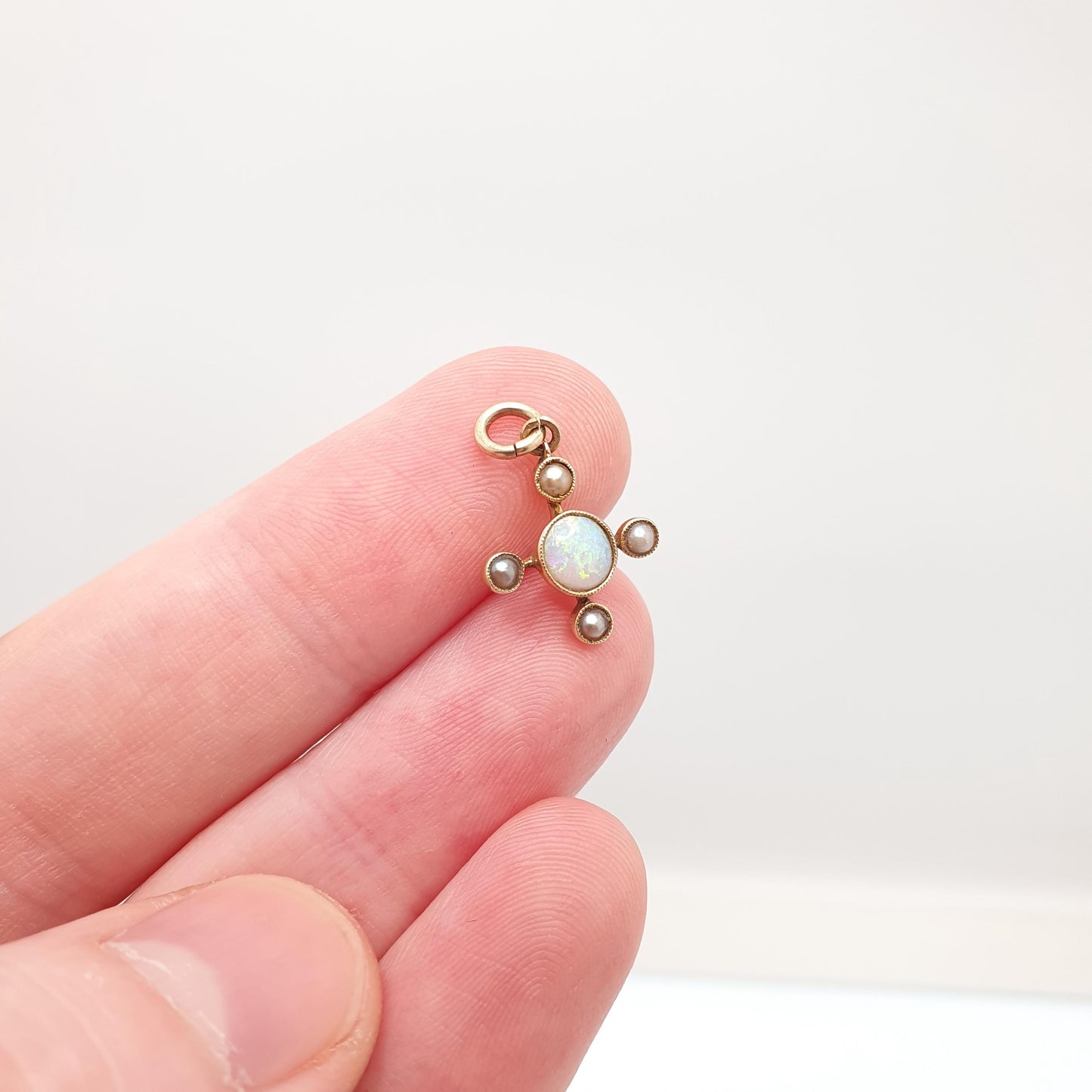 Antique 15ct Gold Opal & Pearl Necklace Pendant Cross Cruciform Solid 625 15 Carat Vintage Natural Gemstones Jewelry Jewellery