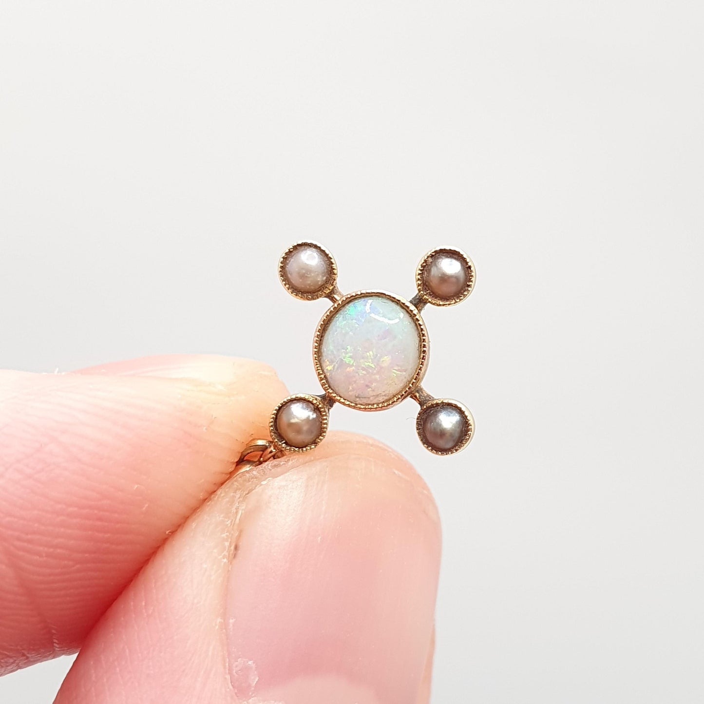 Antique 15ct Gold Opal & Pearl Necklace Pendant Cross Cruciform Solid 625 15 Carat Vintage Natural Gemstones Jewelry Jewellery