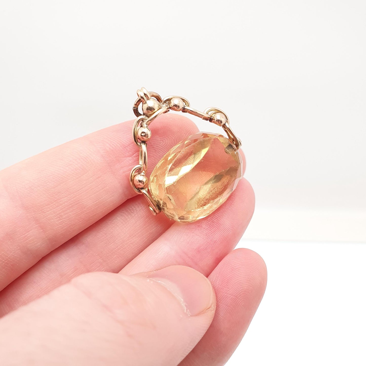 Antique Victorian 9ct 9k Gold Citrine Spinner Fob Pendant Necklace Large Big Solid 375 Vintage Jewellery Jewelry