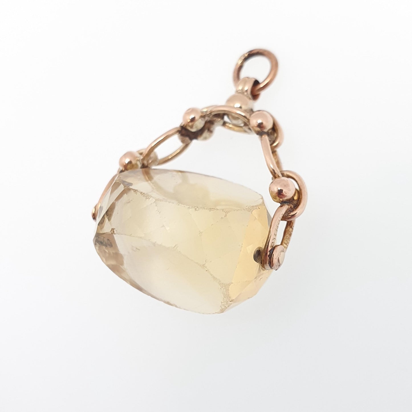 Antique Victorian 9ct 9k Gold Citrine Spinner Fob Pendant Necklace Large Big Solid 375 Vintage Jewellery Jewelry