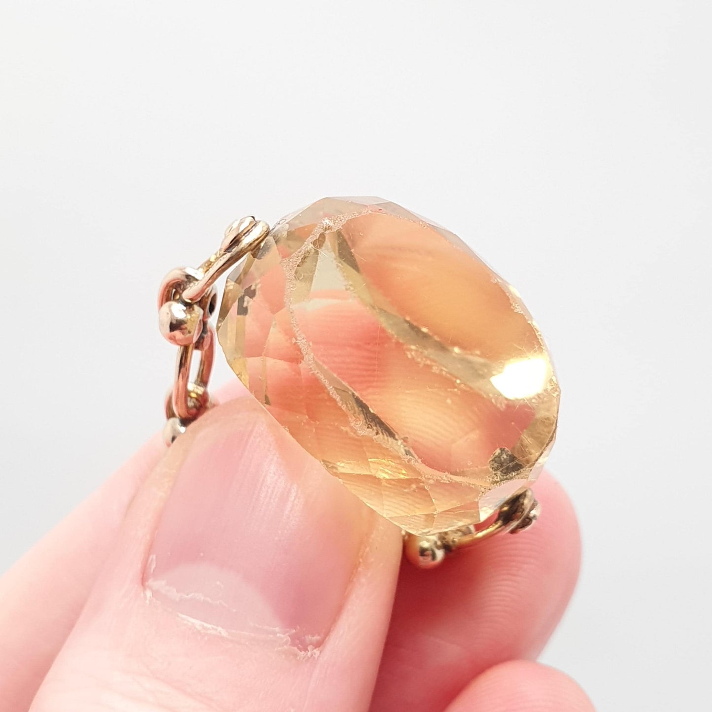 Antique Victorian 9ct 9k Gold Citrine Spinner Fob Pendant Necklace Large Big Solid 375 Vintage Jewellery Jewelry