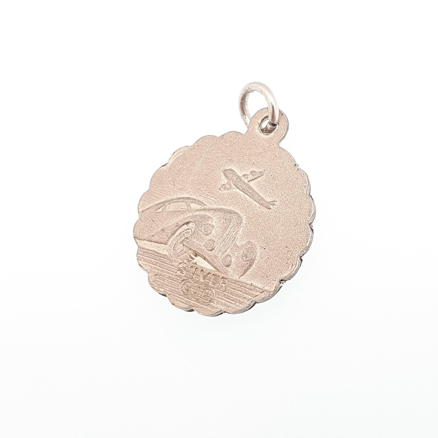 GEORG JENSEN Vintage Sterling Silver St Christopher Pendant Necklace Small Plane Car Double Sided Genuine Saint Jewellery Jewelry Women