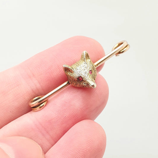 Antique 15ct Gold Fox Brooch Ruby Eyes Victorian Pin Solid 9ct and 15 Carat Foxes Animal Jewelry Jewellery Vintage