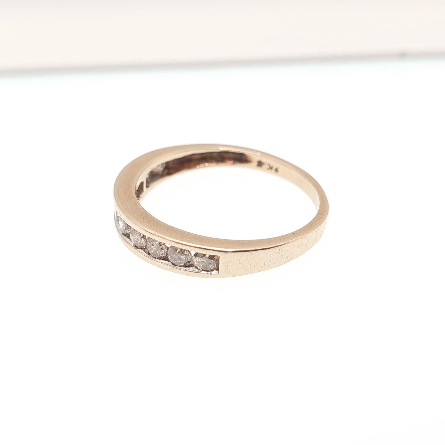 Vintage 9ct 9k Diamond Gold Ring Natural Diamonds 0.2ct Total Half Eternity Solid 375 Sparkly Genuine Real Gemstone Jewelry Jewellery