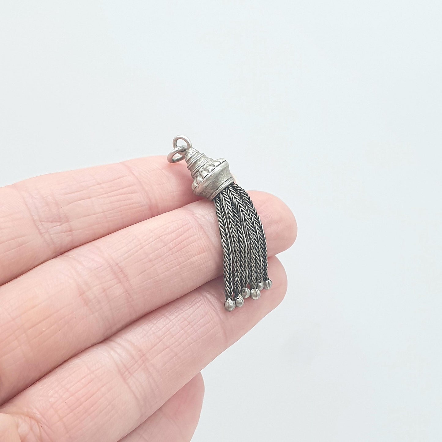 Antique Victorian Solid Silver Tassel Fob Pendant Albertina Charm Foxtail Necklace Mens Womens Jewellery Jewelry