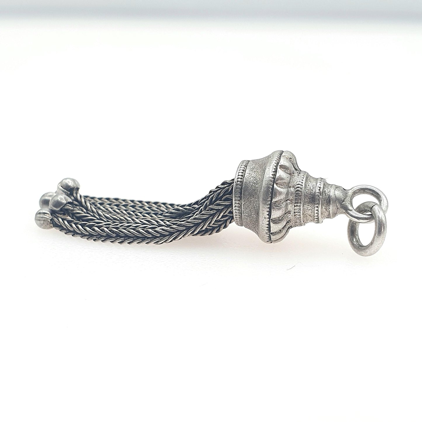 Antique Victorian Solid Silver Tassel Fob Pendant Albertina Charm Foxtail Necklace Mens Womens Jewellery Jewelry