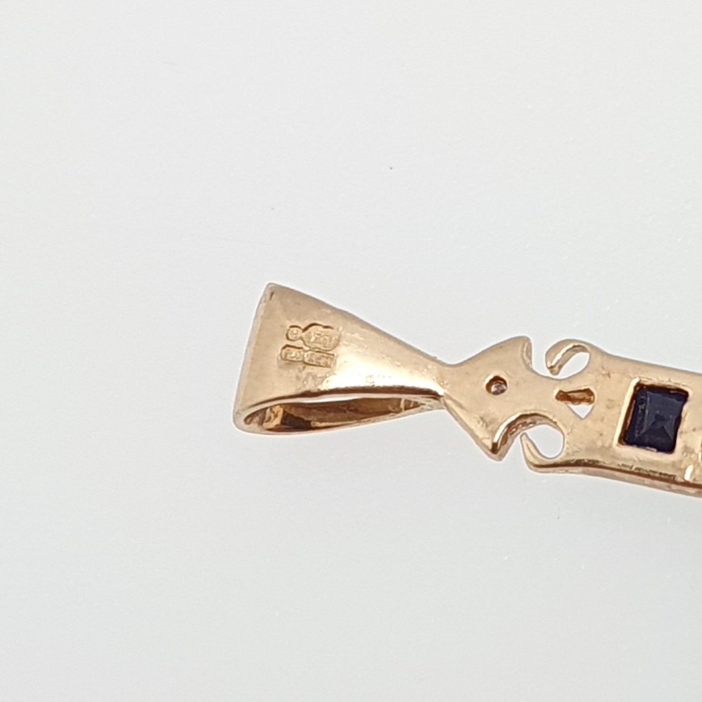 Vintage 9k 9ct Gold Sapphire & Diamond Cross Crucifix Necklace Pendant Solid 375 9kt Square Cut Channel Set Jewelry Jewellery