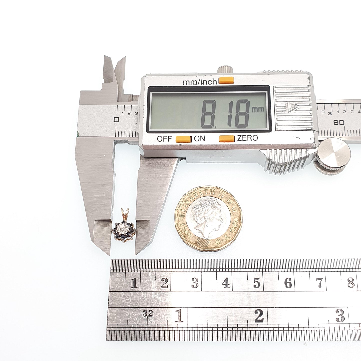 Vintage 9k 9ct Gold Sapphire & Diamond Necklace Cluster Pendant Halo Solid 375 Yellow Womens Jewelry Retro Jewellery