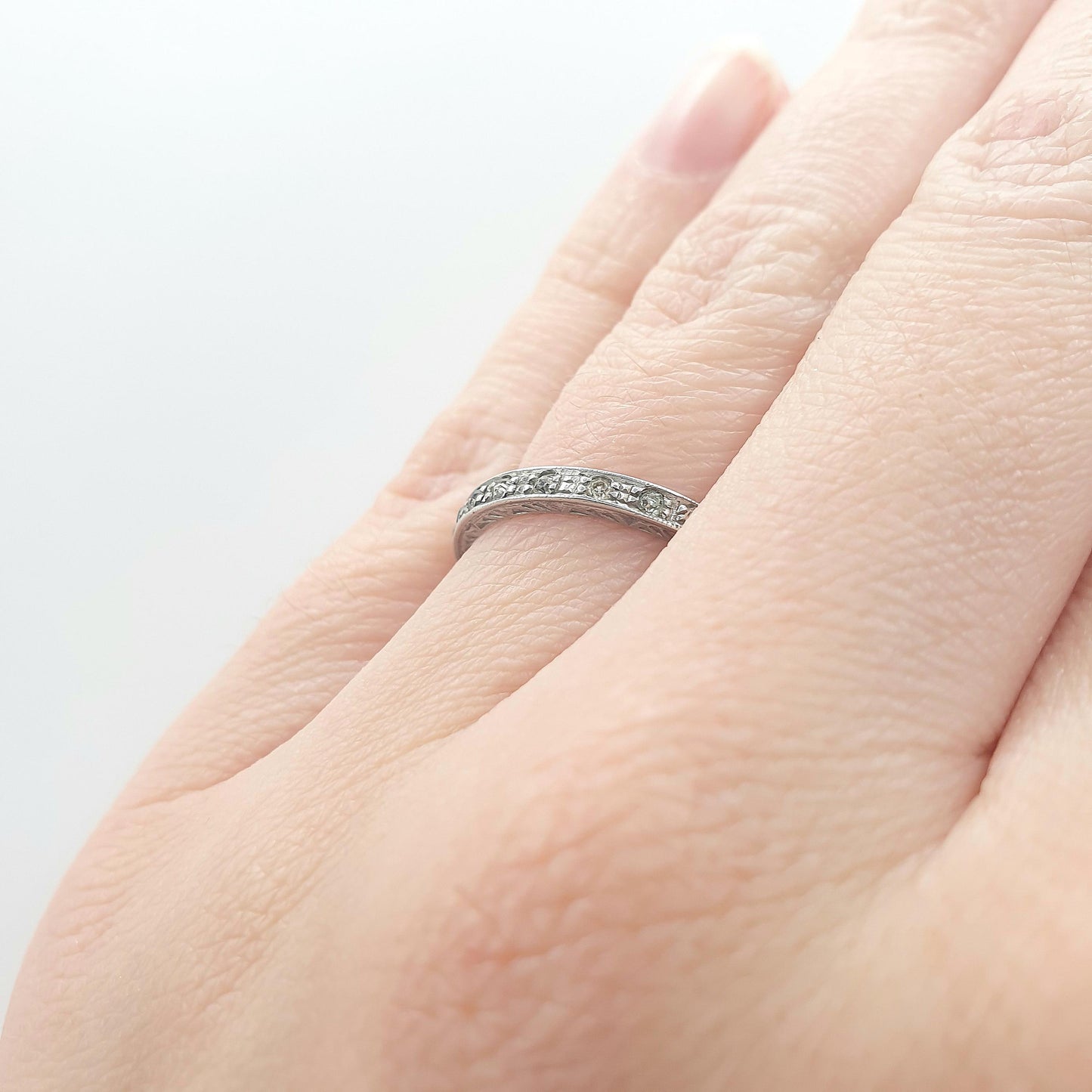 Antique Art Deco Solid Silver Diamond Paste Eternity Ring Full Band 1920s Vintage Ladies Womens Jewelry Jewellery