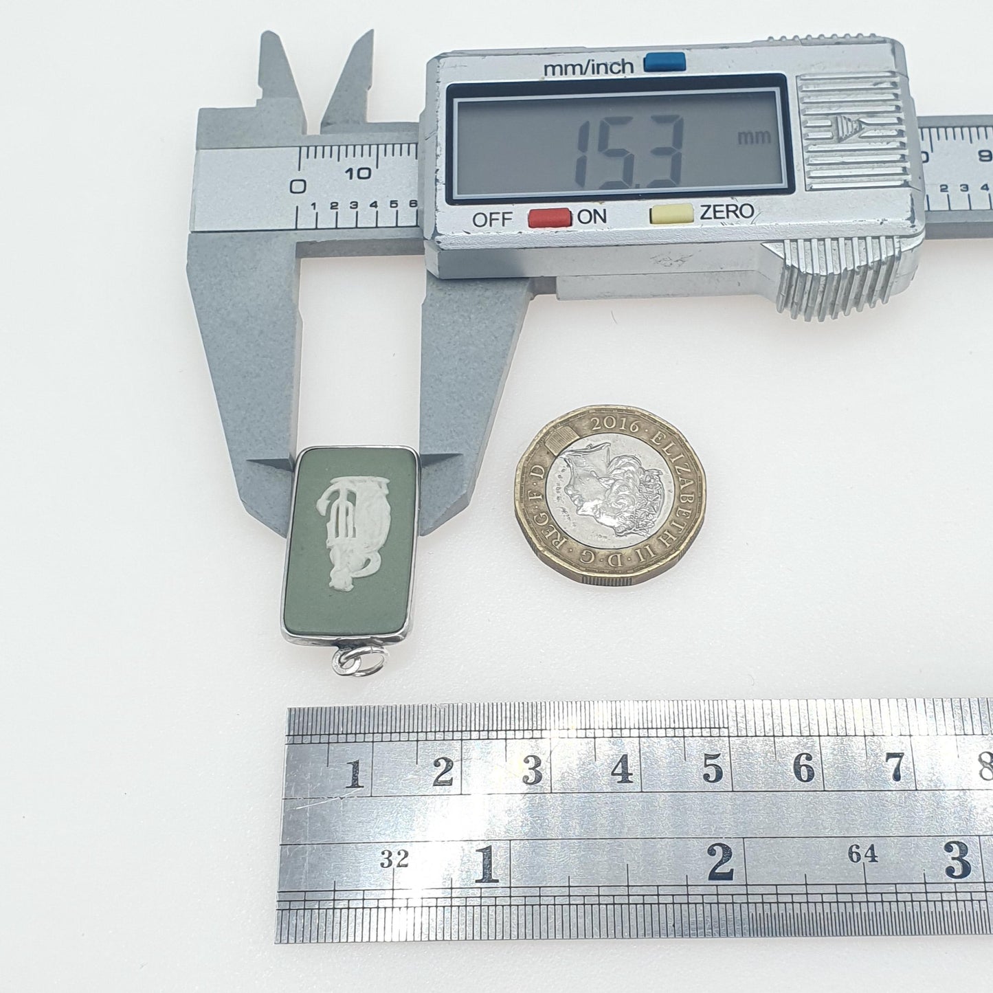 Vintage Sterling Silver Wedgwood Pendant Green Jasperware Rectangular Necklace Womens Jewelry Jewellery Mens