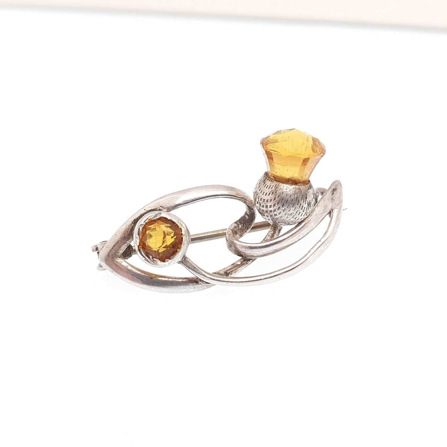 Antique Charles Horner Sterling Silver Citrine Paste Brooch Thistle Knot 1911 Hallmarked Art Nouveau Genuine CH Jewellery Womens Jewelry