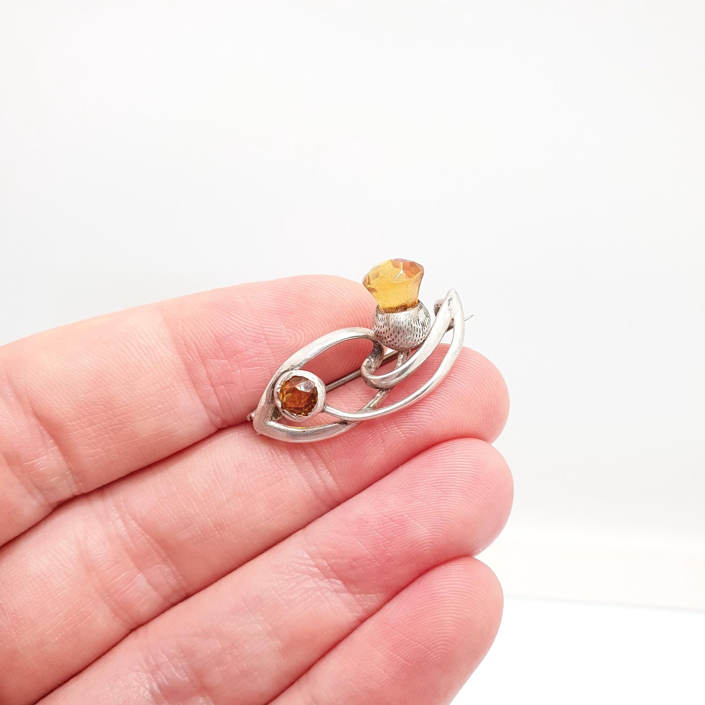 Antique Charles Horner Sterling Silver Citrine Paste Brooch Thistle Knot 1911 Hallmarked Art Nouveau Genuine CH Jewellery Womens Jewelry