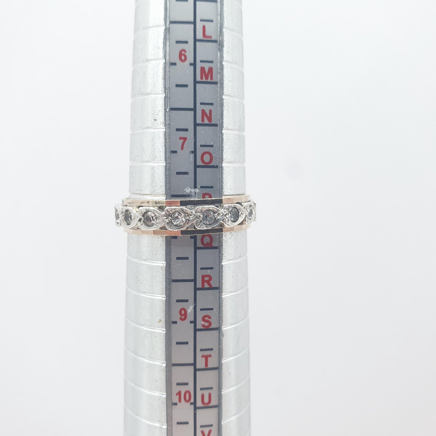 Antique 9ct 9k Gold Sterling Silver Eternity Ring Diamond White Spinel Band Art Deco Fine Estate Sparkly Full Womens Jewelry Jewellery