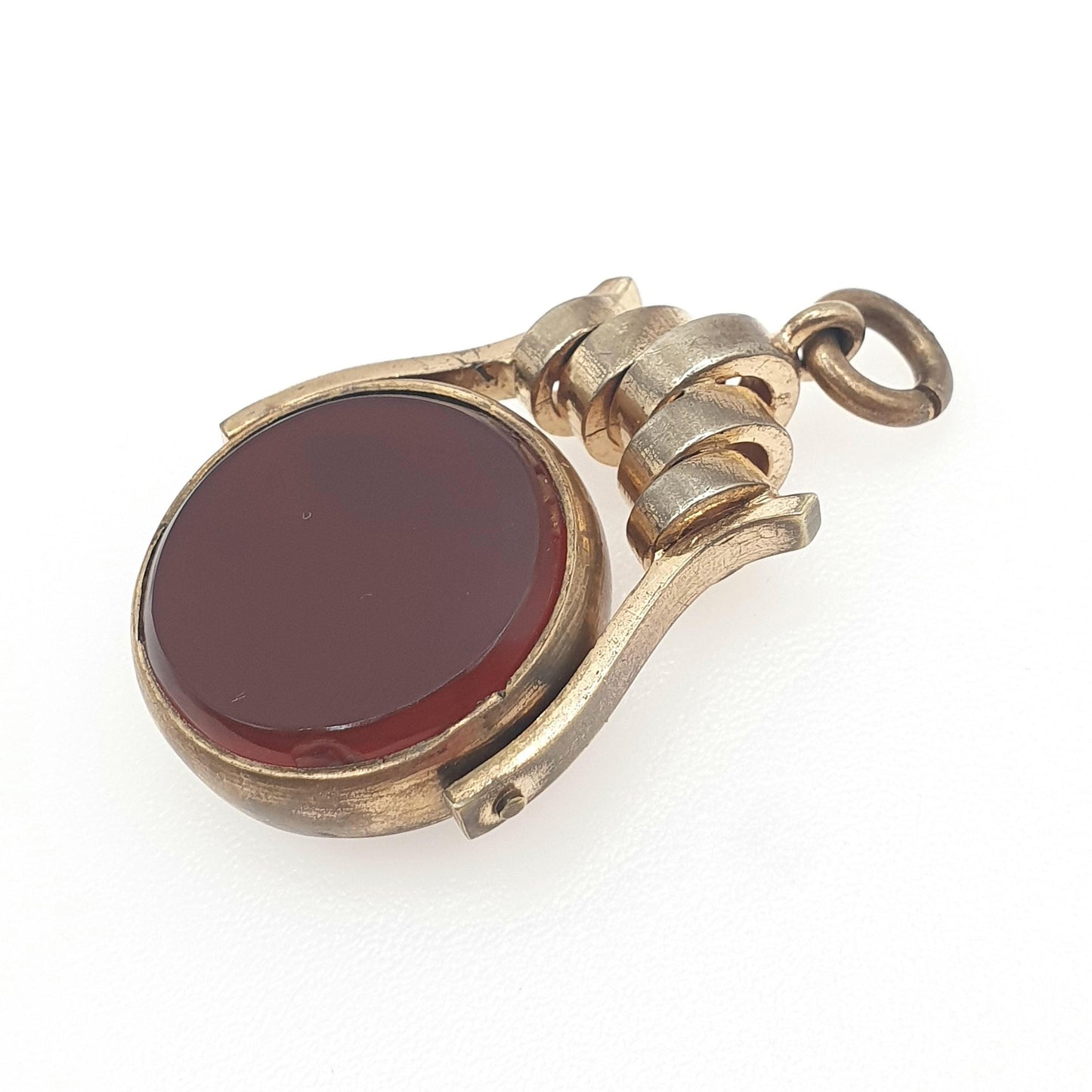 Antique Rolled Gold Bloodstone & Carnelian Spinner Fob Pendant Red Green Necklace Womens Jewellery Mens Jewelry Unisex