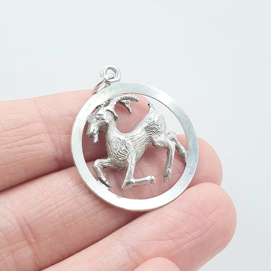 Vintage Sterling Silver Aries Ram Pendant Zodiac Astrology Horoscope Mens Womens Jewelry Jewellery Necklace Unisex