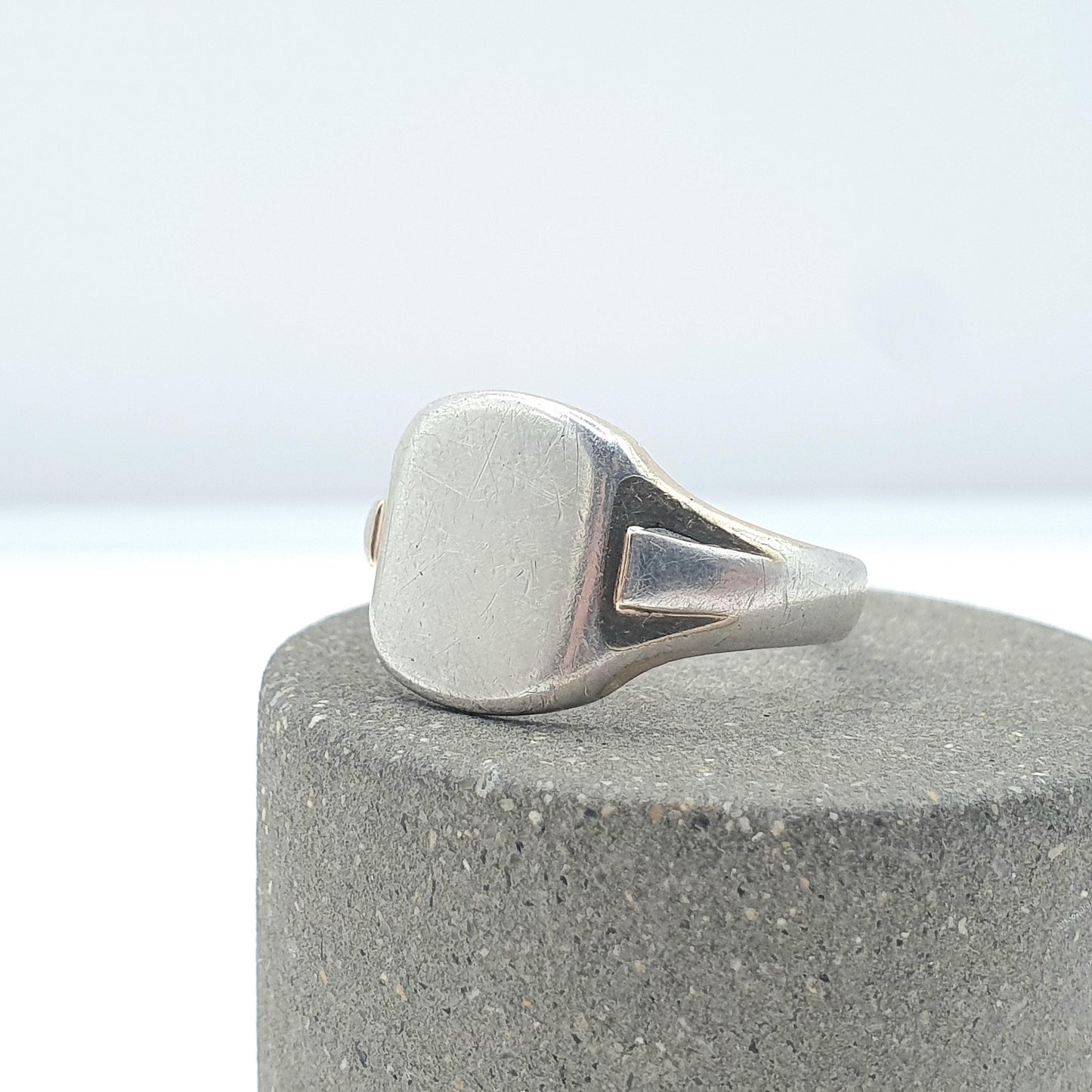 Old Vintage Sterling Silver Gold Vermeil Signet Ring Square Chunky 1930s Mens Womens Jewelry Jewellery