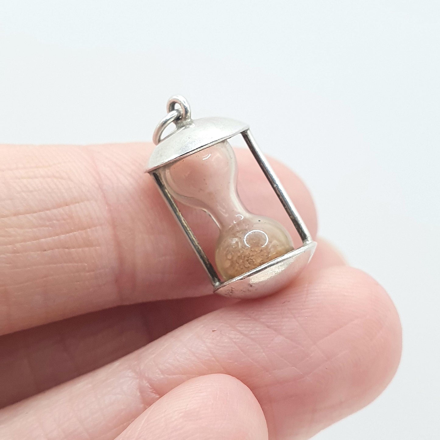 RESERVED/SOLD DON Antique Solid Silver Hourglass Charm Pendant with Moving Sand Time Vintage Jewelry Jewellery Women’s Mens Necklace Quirky Cute Minature