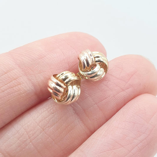 Vintage 9ct Tri Colour Gold Knot Stud Earrings Three Tone Gold Retro Twisted Woven Rose Yellow White Gift Womens Jewelry Jewellery