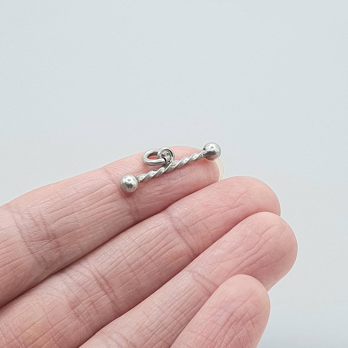 Antique Victorian Solid Silver T Bar Pendant Twisted Ball Ends Charm Vintage Womens Mens Jewelry Jewellery